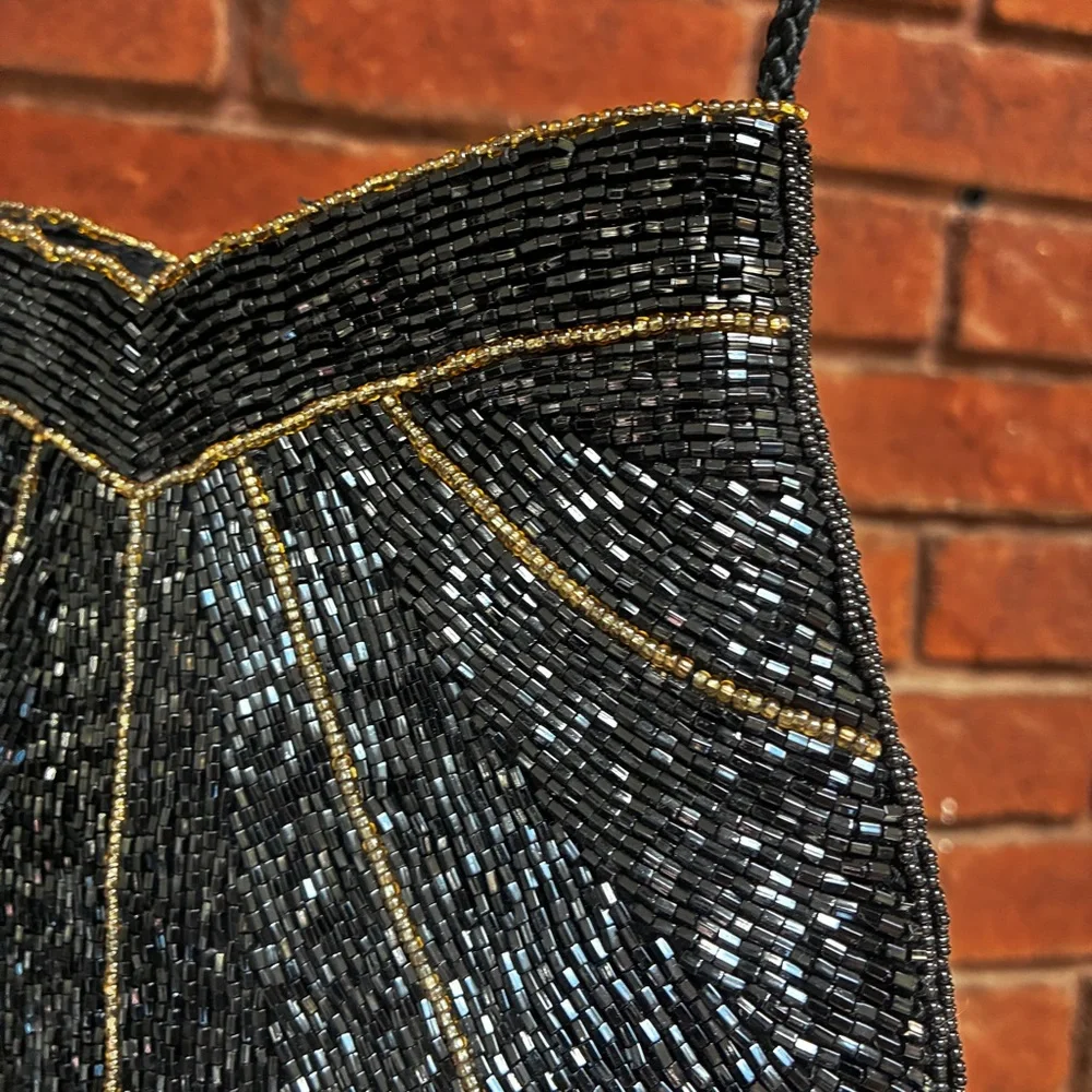 Henry Birks Vintage Beaded Evening Bag Black Hand-Beaded Purse Formal Cocktail - Picture 2 of 16